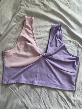 SHEIN Lavender & Light Pink Twist-Front Ribbed Tank